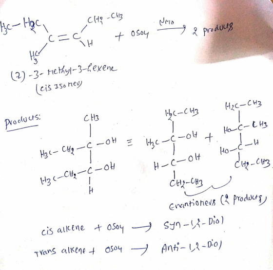 umo 2 produits HC - Hac CHO-CH3 (= c + osoy Her (2) -3- rethyl-3-hexene (cis Iso hey) H₂C-CH3 products: CH3 Hoc-CH3 H₂ C- CHq