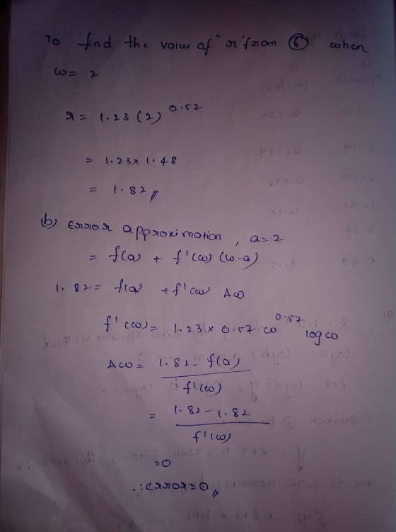 to and the value value of from o when w= 2 0.57 r = 1.23 (2) PP 1.23 x 1.48 1.821 b) CT SU a-2 approximation flas & f cw) (w