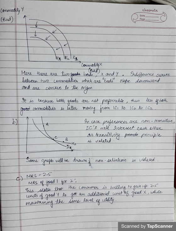 classmate Conmodityy (Bad) Date Page t 3 and are llz K₂ kg Commodity (Bad Here there are two goods bads X and Y Indifference