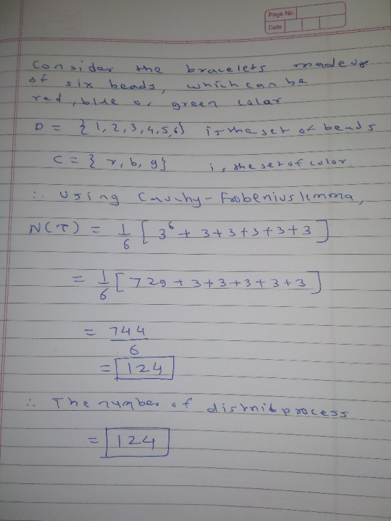 Page No. Date consider the bracelets made ut at six beads which can be gyee Colar____ red blde og D = {1,2,3,4,5,65 is the se