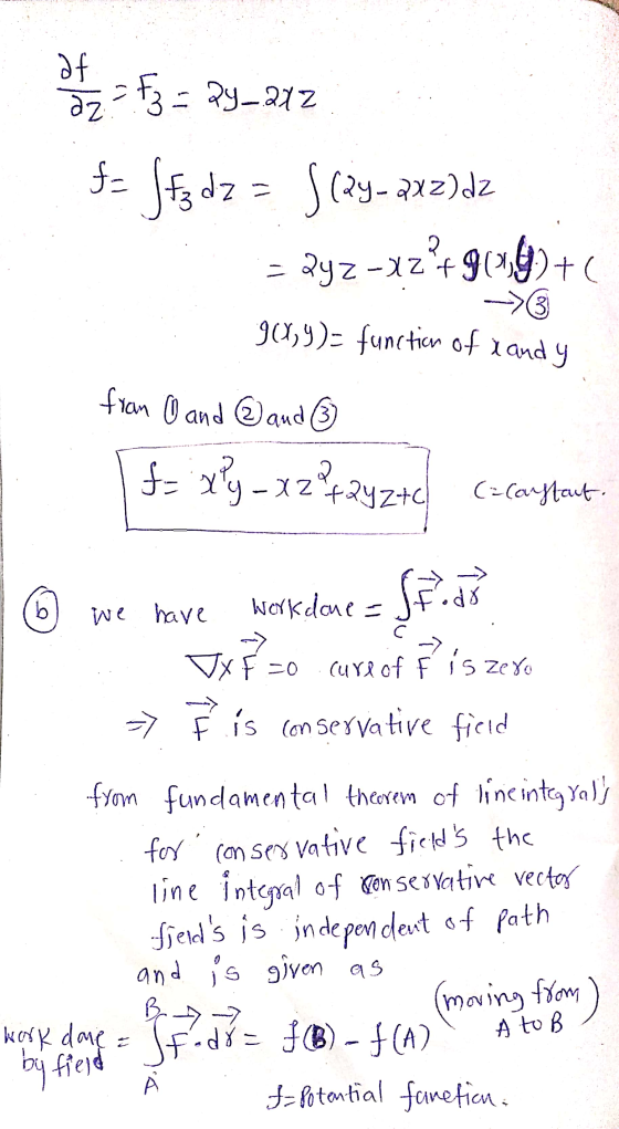 de F3 = 23_222 $= Ję dz = 5(24-202)d2 t( -> g(x,y)= function of randy = 2yz -xz2+91949) from 0 and ① and ② f= x/y _ x2 + 2y z