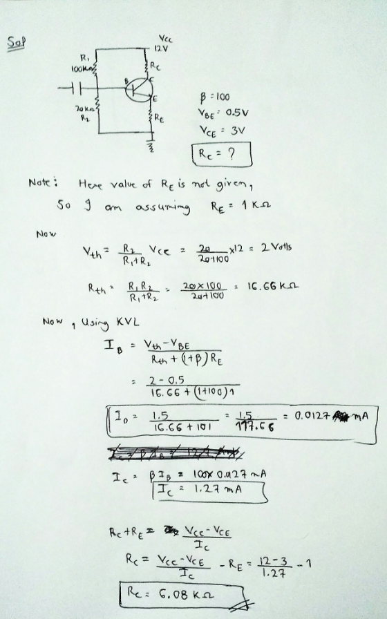 R. l00 Rc l00 lo ka Re YeE 0.5V Rc? Note: Hoe value of REİsmngiven, No w thfAR 201100 RIAR No w 1 Using KVL 2-0.5 16. G6 +@oơ