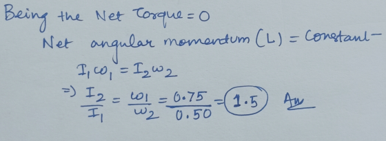 Being the Net Torque = Net er momentum (L) = Constant- I co, = I₂ W 2 =) I 1.5 Aw I -2 ol = 0.75 0.50 دند