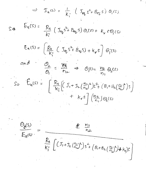 -) Tars) = ķi il Teg sét Beg s) 0,65) so Fals) = Ra ( Toegst Beys) 0,199+ K, CO, S Ki Ea(s) - Rac Jeest Bers) + Kvs 0;(s).