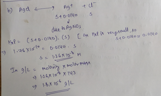 b) agd Agt el Sto 01405 6x108 M on 1) due to AgNO3 KOP = (sto.014o). (3) Cap Isop in reysmall, so 1.76 Xloto - 0.0140. S os1o