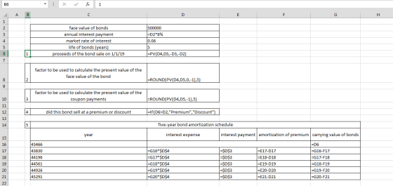 fx 1 face value of bonds annual interest payment market rate of interest life of bonds (years) proceeds of the bond sale on 1