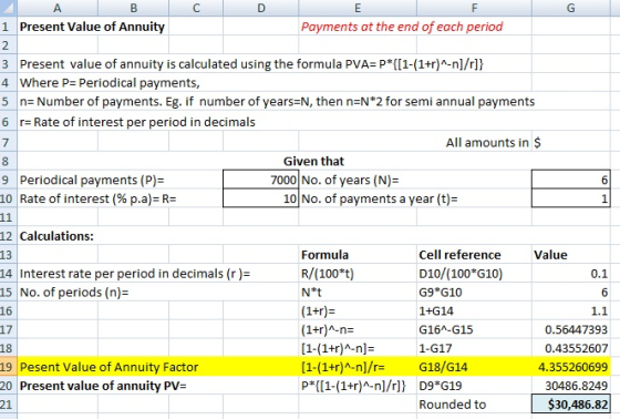 с G в 1 Present Value of Annuity DEF Payments at the end of each period 3 Present value of annuity is calculated using the fo