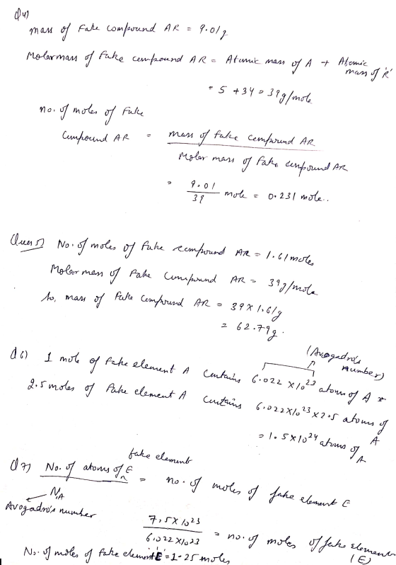 وب mass of fake compound AR = 9.012 Molarmans of fake compound AR = Atunuk mass of A + Alamic mass - 5+34 037g/mole M no. of