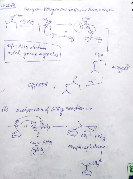 Q.11.② Baeyero - Villiger Oxidation - Mechanism A2COS Y Coo Note: more electron mich group migrates AH CH3COOH + p ** © mecha