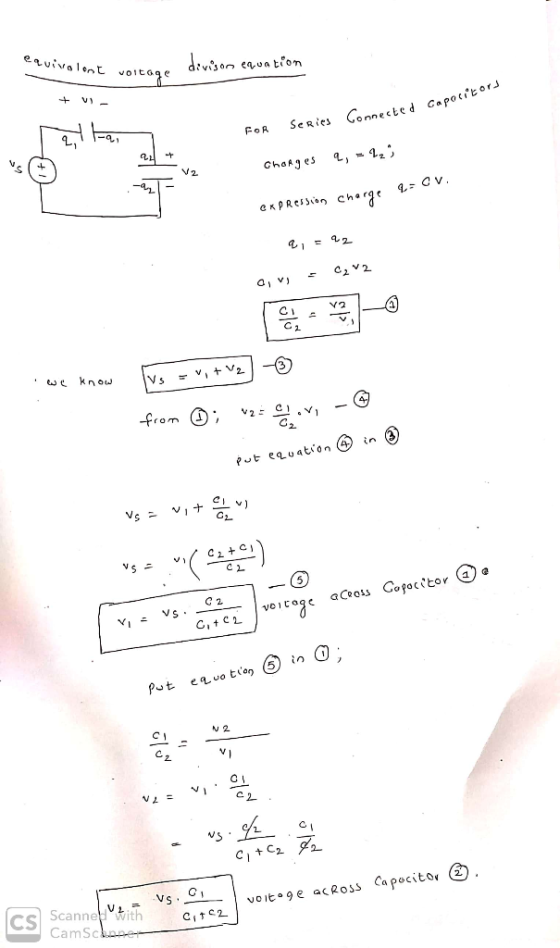equivalent voltage divison equation + V- Capocit Connected FOR For azt taa, Series Series Charges 2, -12 CKD Ression charge 9