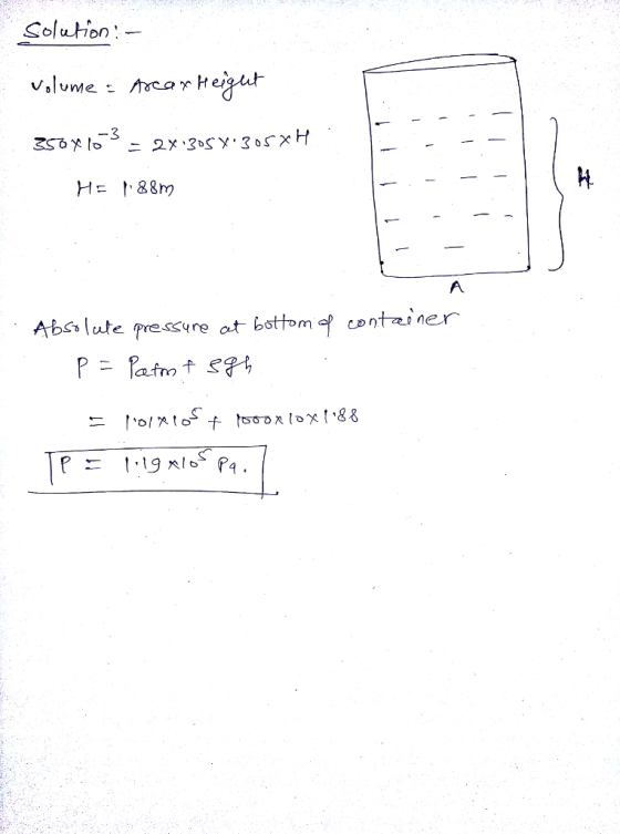Soluion Abss lute pressure at bsttom centiner