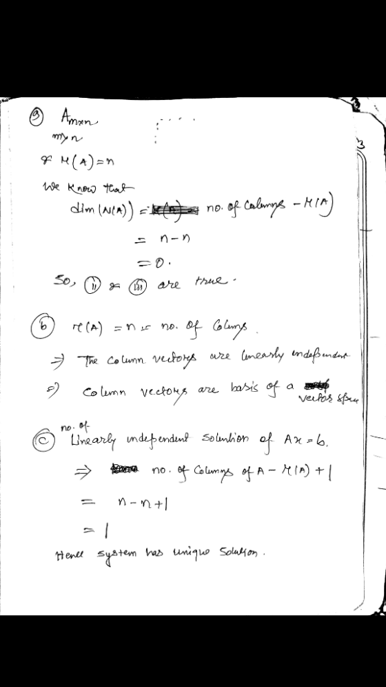 Amon myn of M(A)=n We know that dim (nem)) che s n-n no. of Calunya Hra) 30, ② & h are true. © re(A) = n = no. of Colimp. The