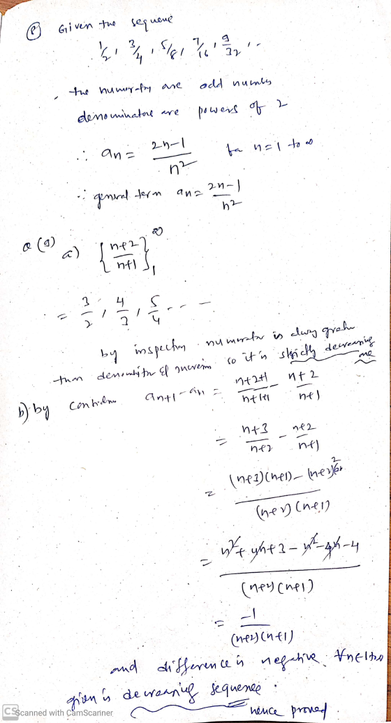 . Given the sequence the numerafry are denominatul are an= 29-1 odd numbes powers of 2 ta nai to as in2 general term ana 2 21