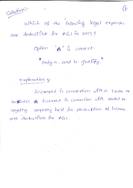 Solution hich of the folloing legal enpenses aoe deductile for AG n 2019 2 Option cadeet onby a, and b. qualify. Expla natio