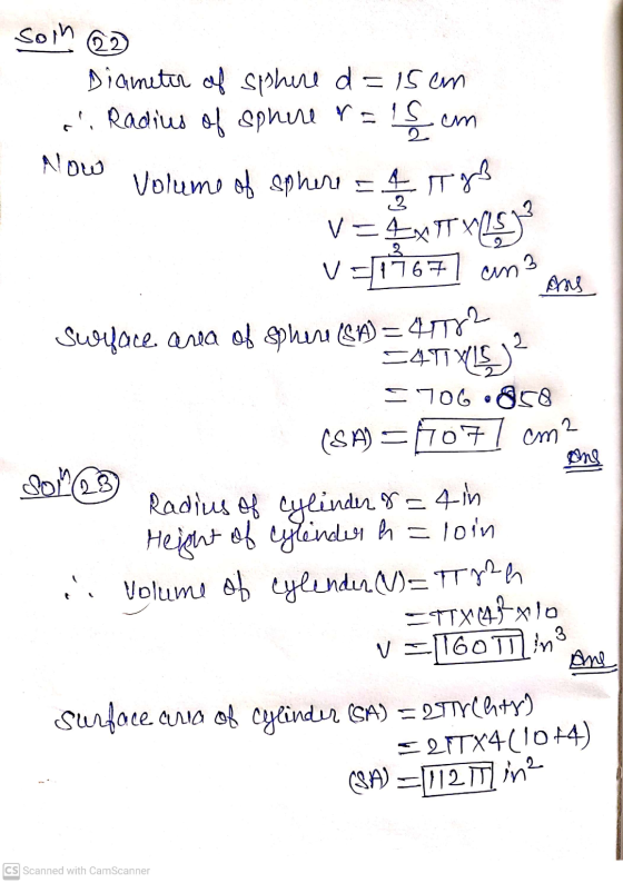son 2 cm Alow Diameter of sphere d=15cm r. Radius of sphere r = 1 Volume of sphere = 4 TB VESTYN 3. V1767 an3 2 Surface area