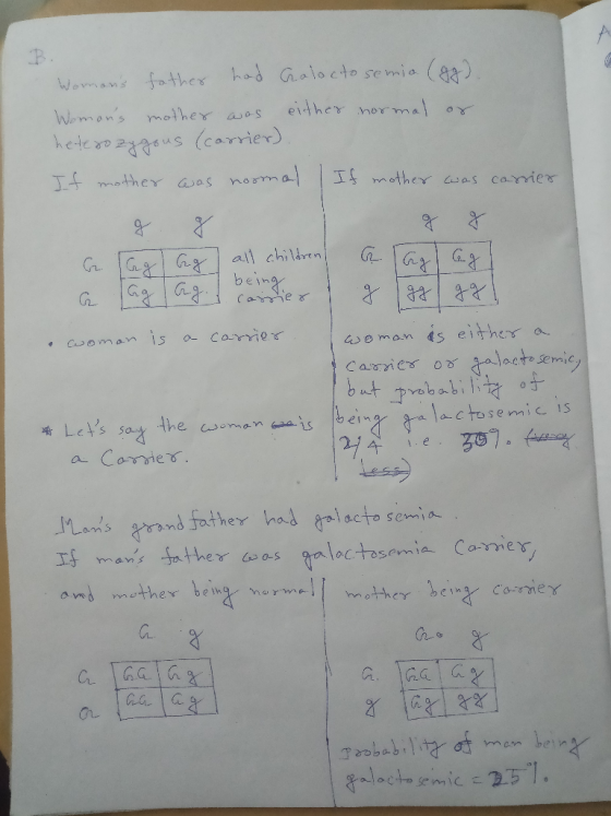 Womens father had Gralocto semia (gg). Womans mother was either normal or heterozygous (carrier). If mother was noom. If mo