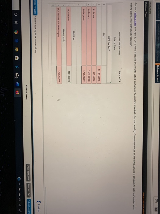 Instructions Labels and Amount Descriptions Balance Sheet Instructions Balance Sheet Shaded cestave feed Prepare a balance sh
