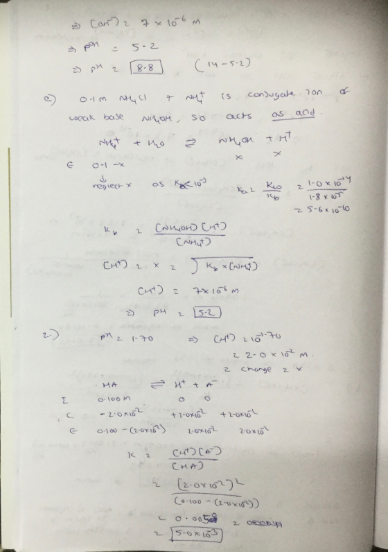 Conde 2 x 156 m pon = 5.2 2) pH a 18-8 (14-5-2) e) oim why I t want is conjugate non weak base nnor, so acts as and. weet the