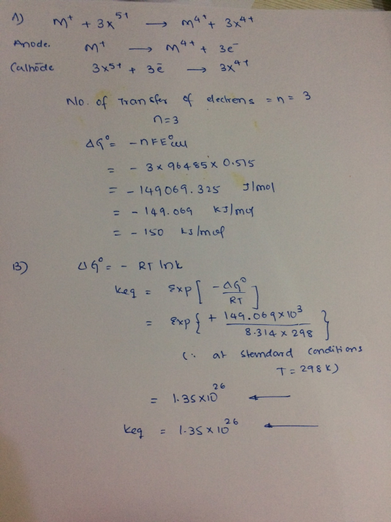 51 Anode. L4 A 斗イ 3 n=3 ー-, 149069.325ナ/mol = -149.069 kJ/m 13 RT - xp149.064x 103 8-314 x 298 ( , at stevndand (ondiドons Ta