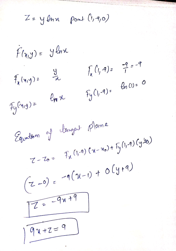 Zz y enn pont (1,-90) Floniy) = ylna q=-9 open z У fr (1,9) Fulmig)2 Tu ln (1) = Fy (1,-9): Fylny) a box Equation of tangent