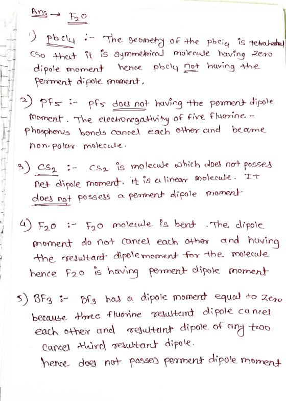 Ans ) pbclu - The geomet of the pbel is tetaheoh So thet t s symmetoiceul molecle having zero hence pbcly not having the dip
