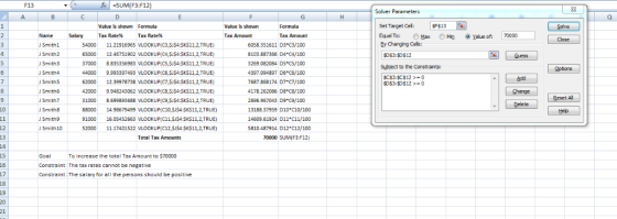 F13 fSUM(F3:F12) Solver Parameters 3 Set Target Cel: Equal To: C) Max Sy Changing Cels: Value is shown Formula Value is shown