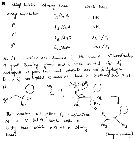 Weak base alkyl halides strong base methyl Eq/Sna substitution NR 10 Ez /SN2 NR go Ez/Sna SNI/E 30 €2/5N2 SNI/E Sul / E, reac