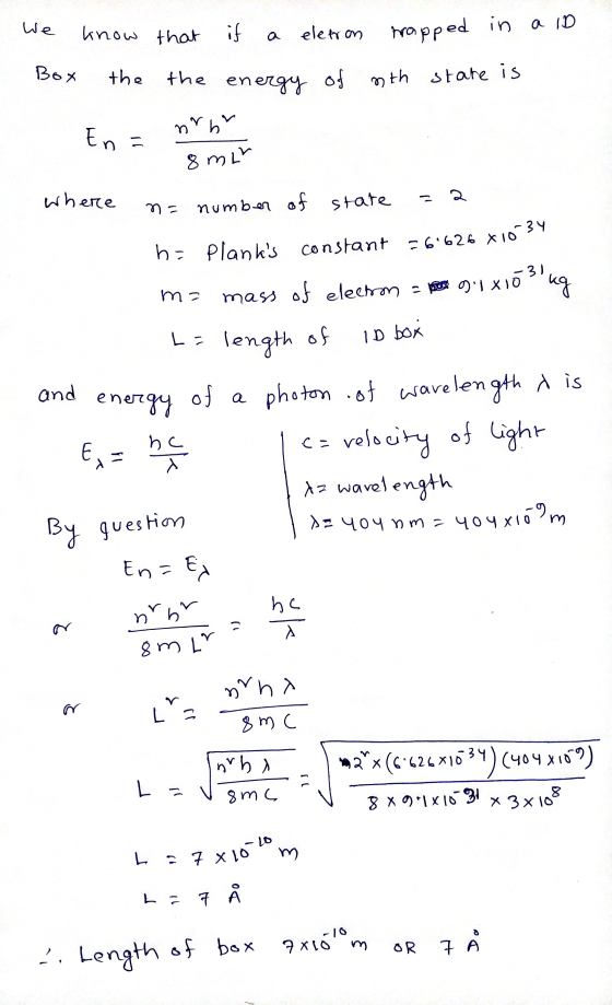 We know that if a eletron wrapped in a ID energy of nith state is Box the the nr by En = 8 min where = number of state na 2 h
