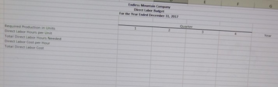 Endless Mountain Company Direct Labor Budget For the Year Ended December 31, 2017 Quarter Required Production in Units Direct