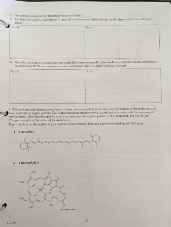 3. Two extreme values for the Retention Factor are 0 and 1 a) Explain what each Re value means in terms of the substances af