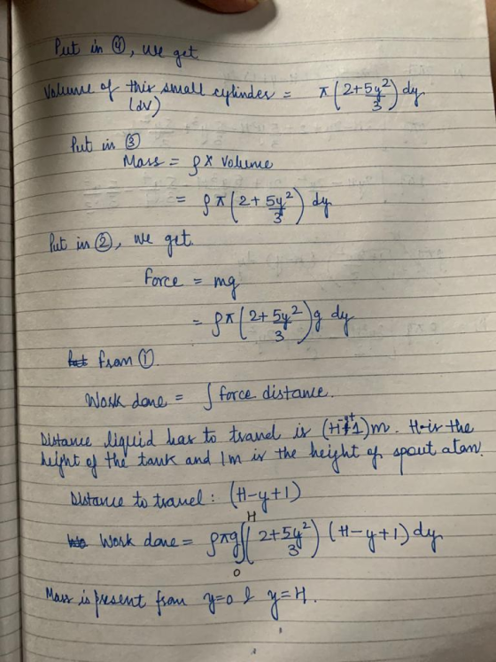 Put in ①, we get. Volume of this small cylinder 4 (2+ 5y ²) dy but in ③ Mass = Volume force 3 8x fx/2 + 5y ² dy hut in ③ we g
