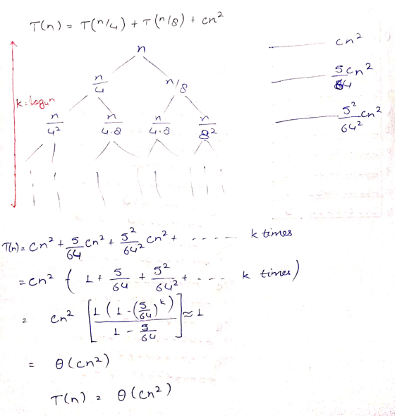 T(n) = T(14) + T (118) + en? Ch2 sen -82en? 4.8 4.8 642 rre k times 662c Th= cm² + s cena zema (Head the boat co k times) -