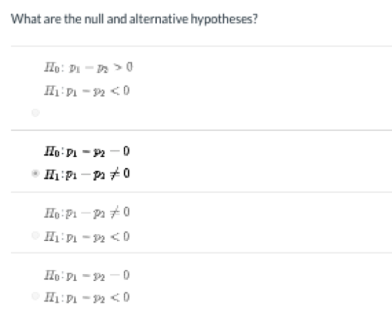 What are the null and alternative hypotheses? Ho PI--0 Ho Pi-0