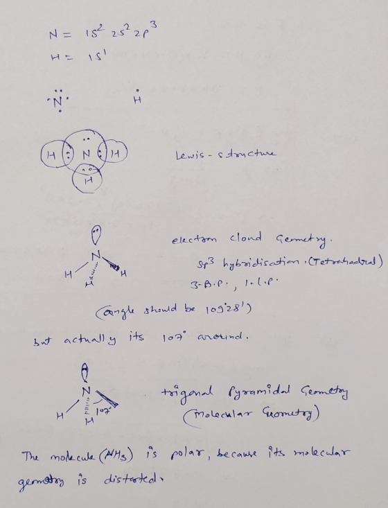 N = 15² 253 283 He is . I IH Lewis-structure election cloud Geometry. Sp3 hybridisation (Tetrahadral) 3-B.P., lollip. angle