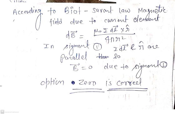 TIMMA field due to curent clemetrie Accoading to Biot- savent Law Magnetic Mo I dê x 41192 sigment I de e f are dB = In paral