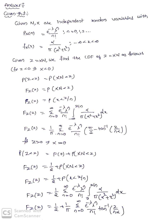 Answers Gives thet Given Nx are independent randon PucnS = ent in 20,1,2 ... variables with - - <22) fx(2) = T (22 +2²) of 2