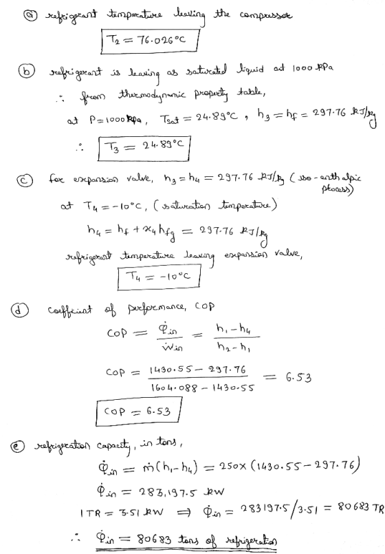 Tr=76.02G °C as atra Iiquid ad lo00FPa b Tsat24. C , h3 = hf = 297.76 * P=1000Rpa = 24.83°C T3 n3=hu = 237. 76 R/»be - anth J