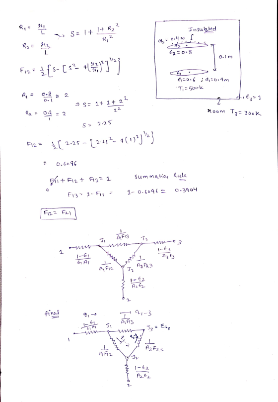 Ri= er Insulated L S: 1+ 1+ R, 3 2 R,2 a o.lum L R2 = 1 1 ch Eq=0.8 Osim Fint [S- [52 4*31*} €120.6 ; d,=0.4m Ti = 5ook R =