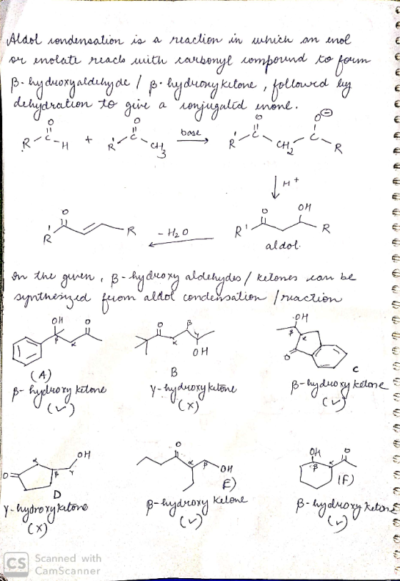 Aldol condensation is a reaction in which an enol ou enolate reaclo with cevibonyl compound to forum B-lydoryaldehyde / polyd