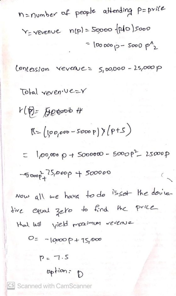 n=number of people attending Paprile Yo vevenue n(pl = 50000 (240) 5000 1000oop-5000 pa Concession revenues 5,00,000 - 25,000