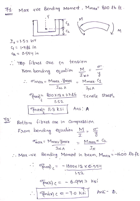 チ4 Maa +ve Bending Moment, Mmax-Soo 1bft 1 [ 86 in Tbpfibies are tension tom bendin : Ơinaa = NA-maa .yma丬 Mma2(. C1 TNA Te