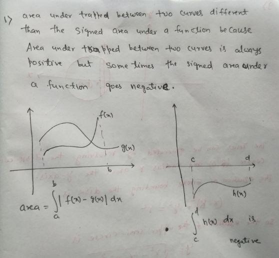 area under traphed between two curves different than the signed area under a function because Area under trapped between two