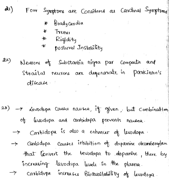 di) Four Symptoms are considered as Cardinal Symptoms # Boadycardia * Tremer * Rigidity * postural Instability Neurone of Sub