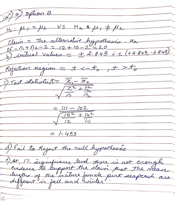 VS Soin) c) option B Hope = fa. Hap, 7 M2 Clain The alternatwe hypothesis. Ha b) vitual values +2,845 vie (+2.845,-2.845) Rej