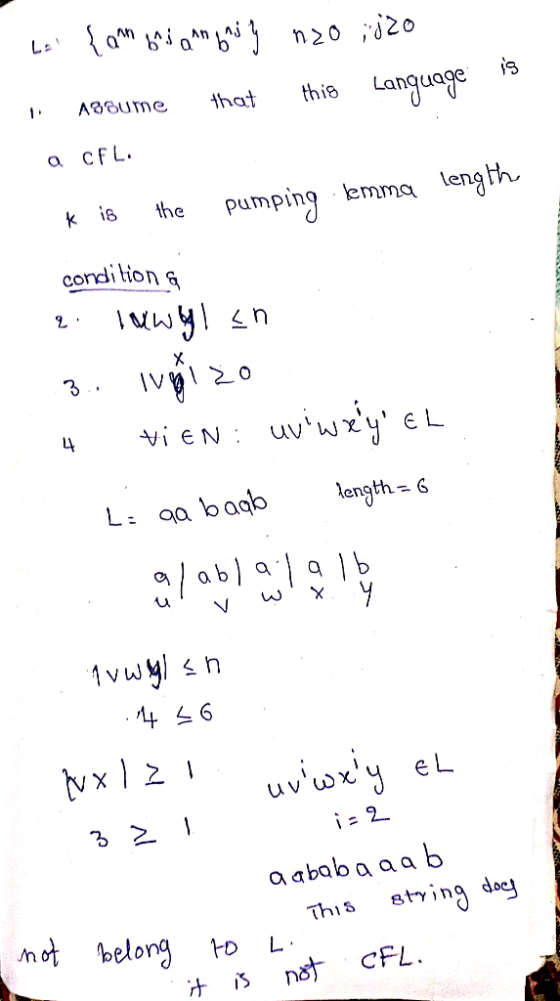 h202ο is A38Ume Language ihat this a cfL lemma length pumping k is he condi tion 3 vieN uvwzy EL 9a bagb ab)aa 1b Y w V 1vw