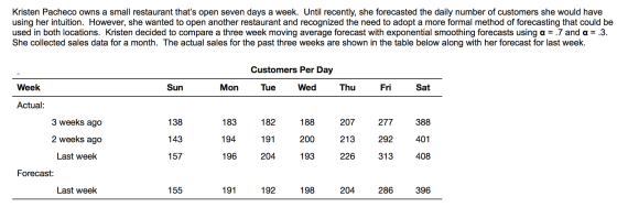 Kristen Pacheco owns a small restaurant thats open seven days a week. Until recently, she forecasted the daily number of cus