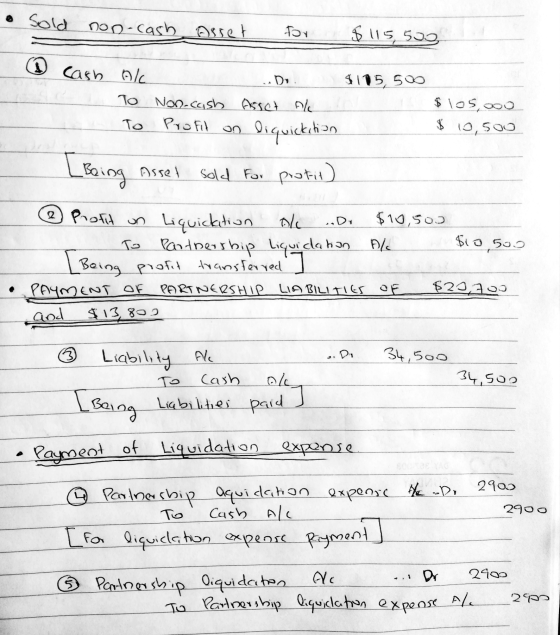 • Sold non-cash asset for $115,500 ② cash $115, 500 Al TO To Non-cash Profil on Do Asset Al liquickition $ 105,ooo $ 10,500 .