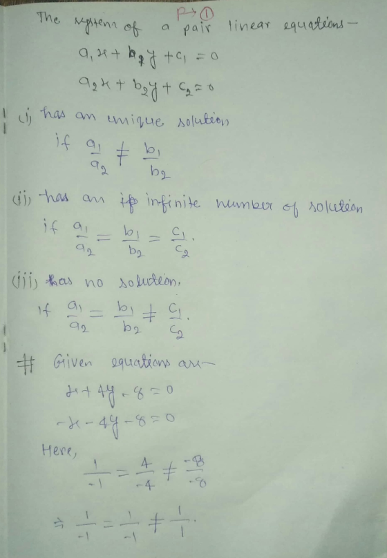 The Mtenn of pair linear equatins has am nmigue solutio ihas ann infinite ihas no oucteon 1 GI 92 Griven 9quations x-49-6=0 H