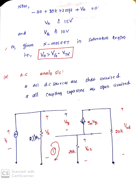 Now, - 20 + 20% ras0M + Vo 70 Vo 2 ISV and Va & lov gines N-MOSFET in Saturs a tion Region rew [vo > VG VAN So, C (0) Acc an