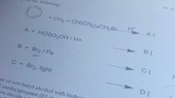 B Br2/Fe С Br2. light nt of tert-butyl alcohol with hydo -methyIpropene (E ou decide